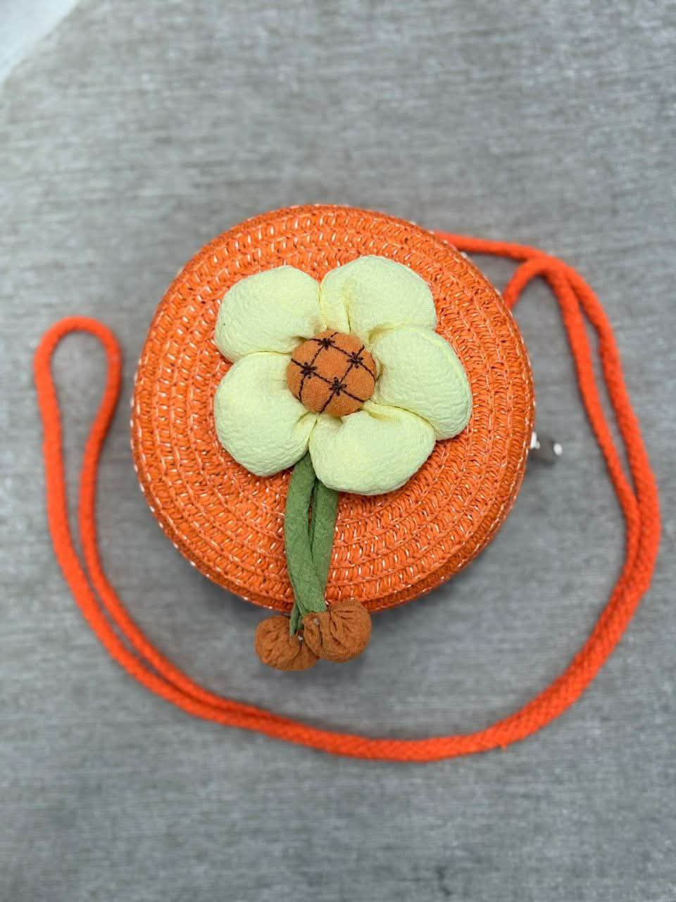 Summer Children Girl Straw Bag Kid Cute Flower Handmade Woven Messenger Bags Storage Basket Crossbody Handbag Gift