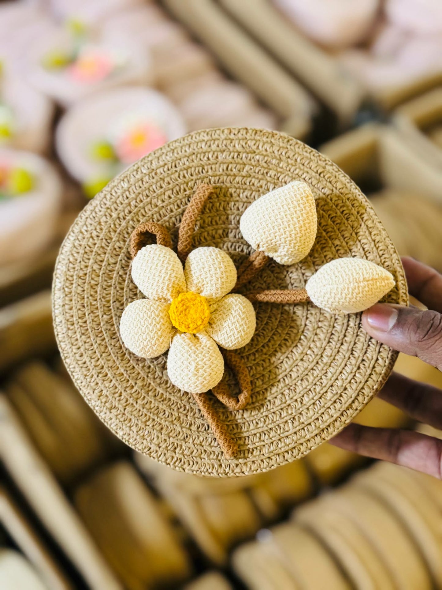 Flower Graphic Circle Straw Bag