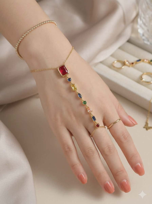 Multi-stone birthstone or chakra bracelet featuring colored gemstones set in stainless steel.