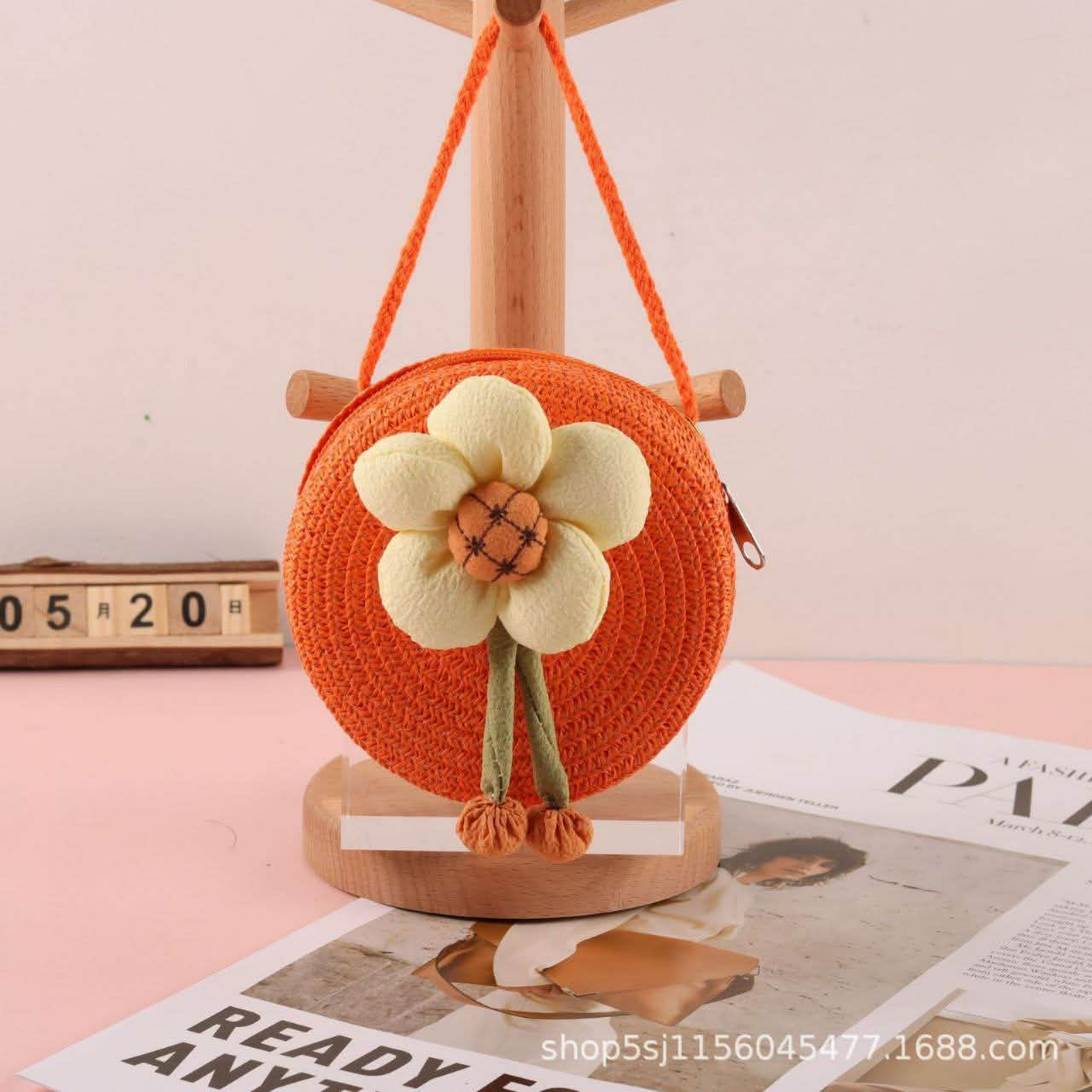 Summer Children Girl Straw Bag Kid Cute Flower Handmade Woven Messenger Bags Storage Basket Crossbody Handbag Gift