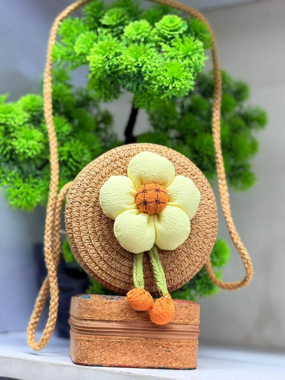 Summer Children Girl Straw Bag Kid Cute Flower Handmade Woven Messenger Bags Storage Basket Crossbody Handbag Gift
