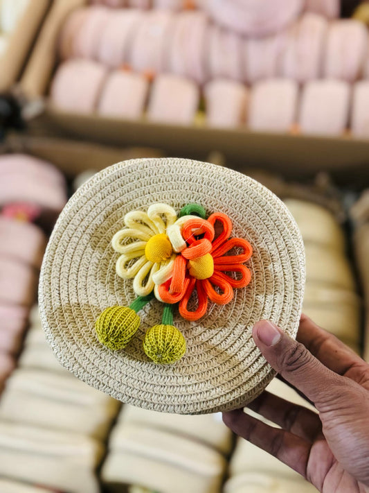 Flower Graphic Circle Straw Bag