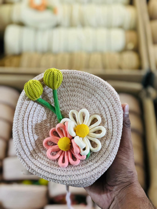 Flower Graphic Circle Straw Bag