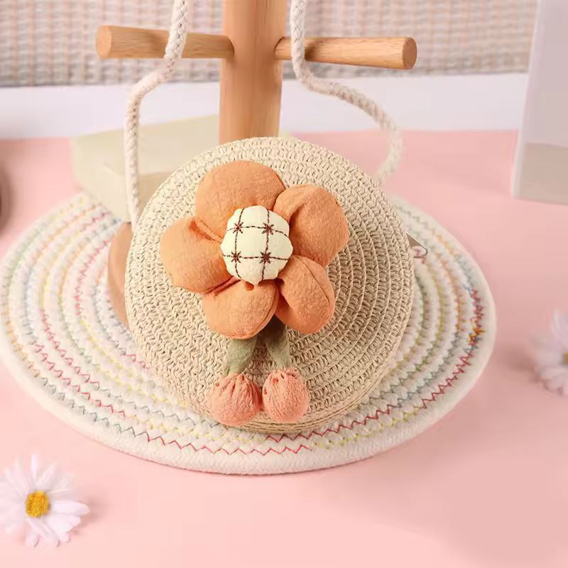 Summer Children Girl Straw Bag Kid Cute Flower Handmade Woven Messenger Bags Storage Basket Crossbody Handbag Gift